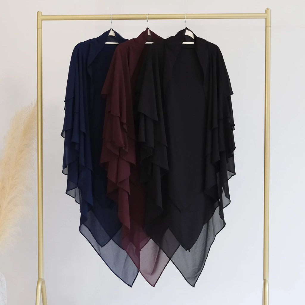 3 Layers Chiffon Long Khimar for Women Muslim Hijab Prayer Eid 2025 Hijabs Headscarf Shawl Veil Long Three-Layer Djellaba Niqab