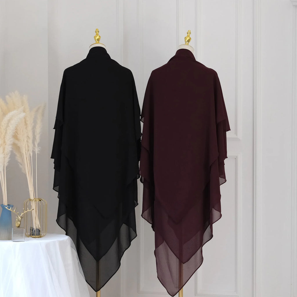 3 Layers Chiffon Long Khimar for Women Muslim Hijab Prayer Eid 2025 Hijabs Headscarf Shawl Veil Long Three-Layer Djellaba Niqab