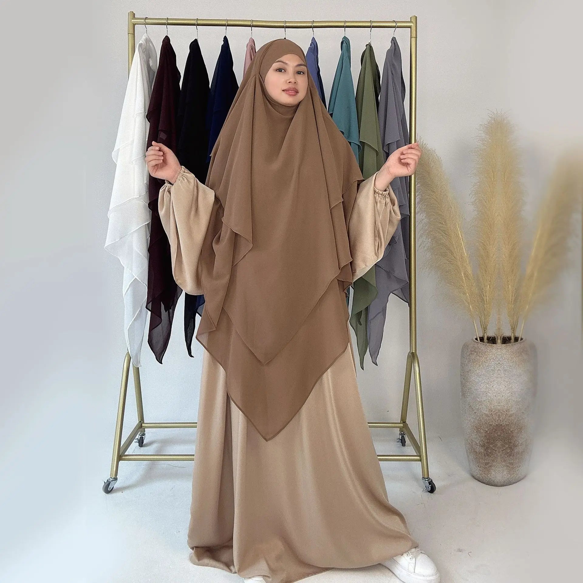 3 Layers Chiffon Long Khimar for Women Muslim Hijab Prayer Eid 2025 Hijabs Headscarf Shawl Veil Long Three-Layer Djellaba Niqab