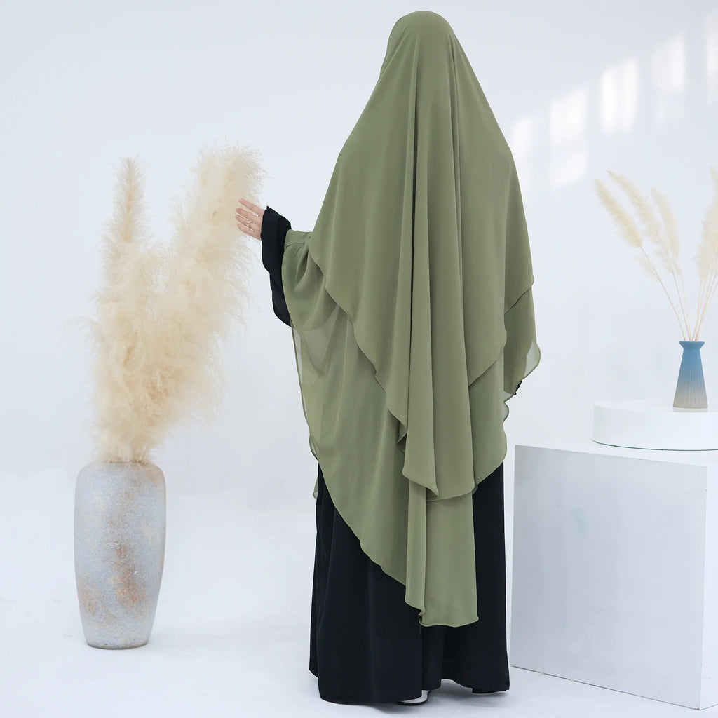 2 Layers Chiffon Long Khimar Women Muslim Hijab Modest Prayer Eid Hijabs Headscarf Shawl Long Djellaba Niqab Prayer Garment