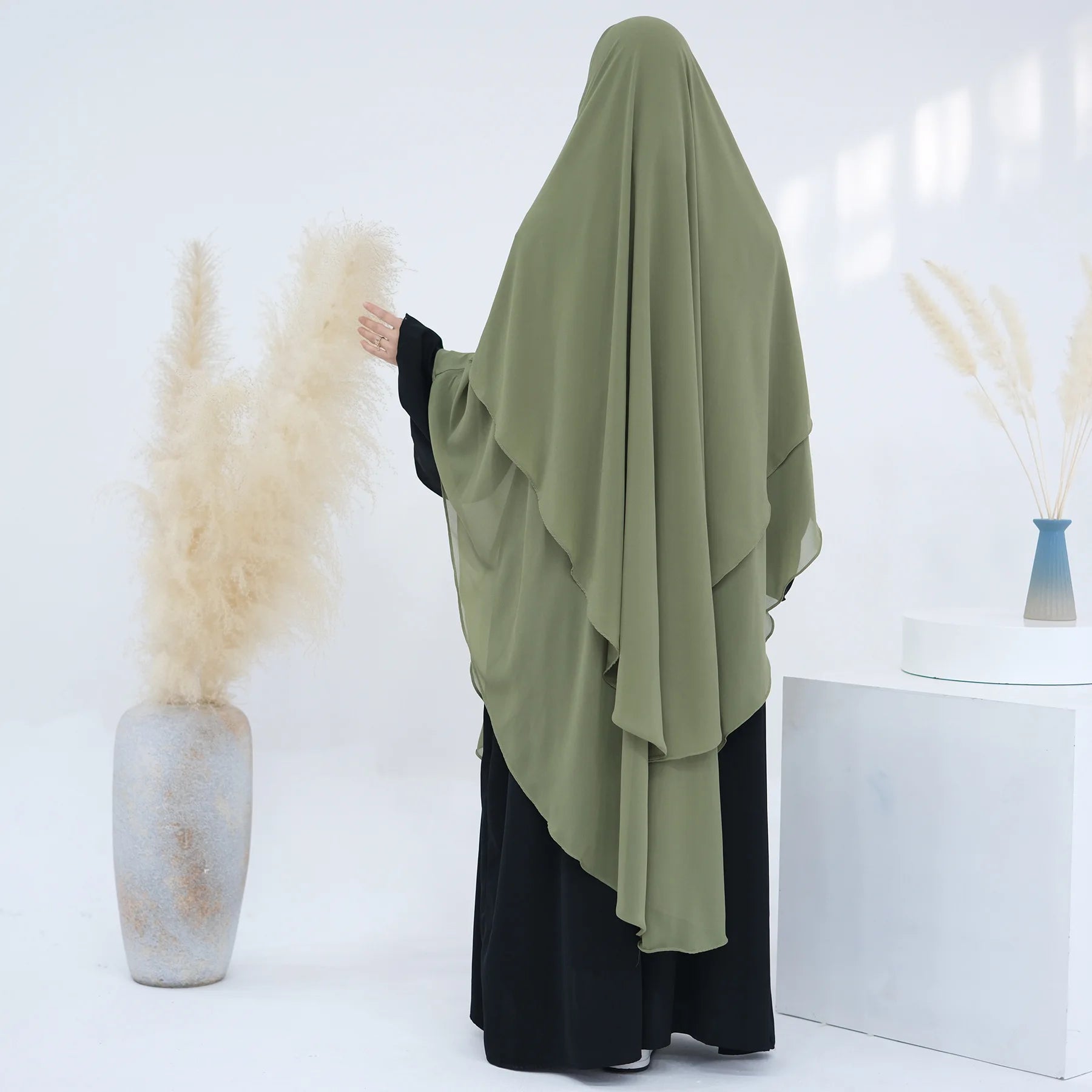2 Layers Chiffon Long Khimar Women Muslim Hijab Modest Prayer Eid Hijabs Headscarf Shawl Long Djellaba Niqab Prayer Garment