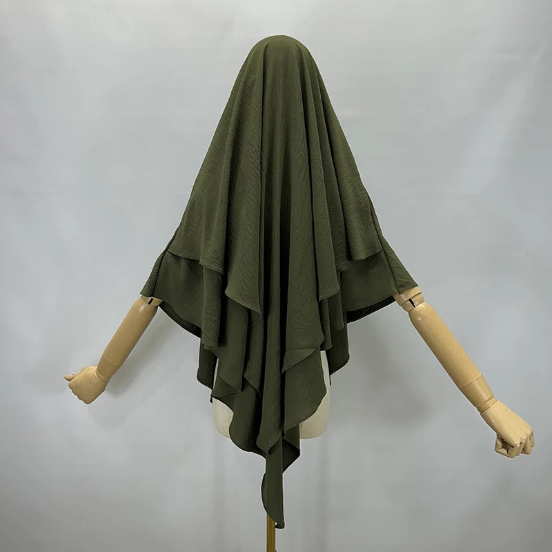 Khimar Two Layer Jazz Crepe Double Layers High Quality Muslim Modest Fashion Prayer Long Hijab Wholesale Islamic Clothing