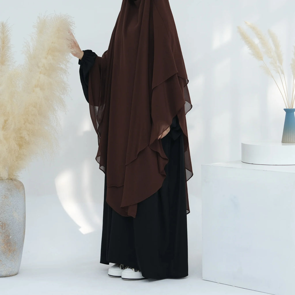 2 Layers Chiffon Long Khimar Women Muslim Hijab Modest Prayer Eid Hijabs Headscarf Shawl Long Djellaba Niqab Prayer Garment