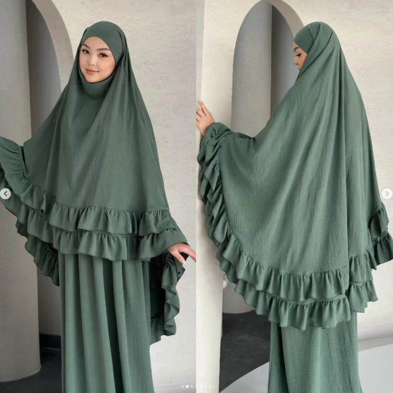Eid Gebetskleid für Frauen, 2-teiliges Set, Langer Khimar, Muslimische Abaya