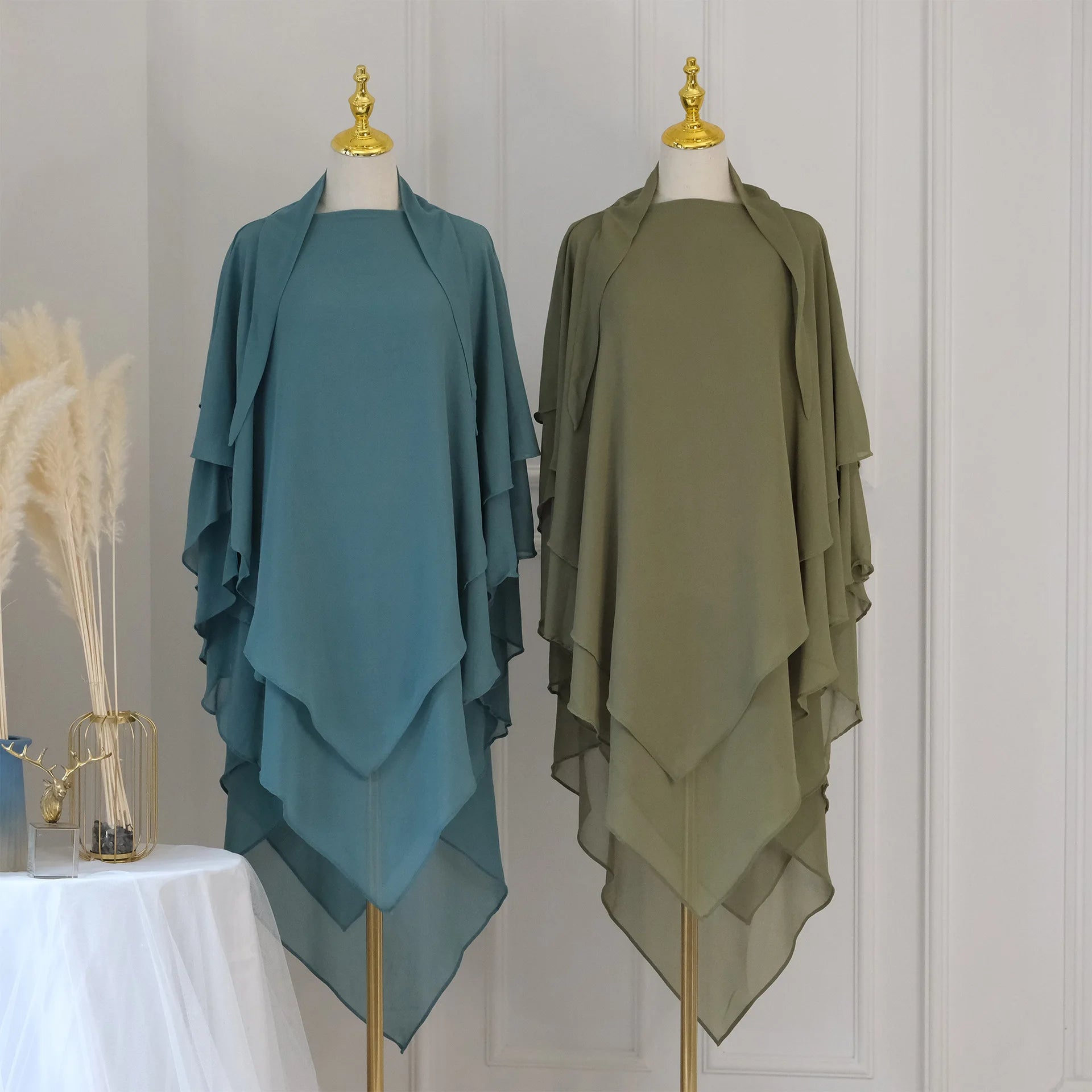 3 Layers Chiffon Long Khimar for Women Muslim Hijab Prayer Eid 2025 Hijabs Headscarf Shawl Veil Long Three-Layer Djellaba Niqab