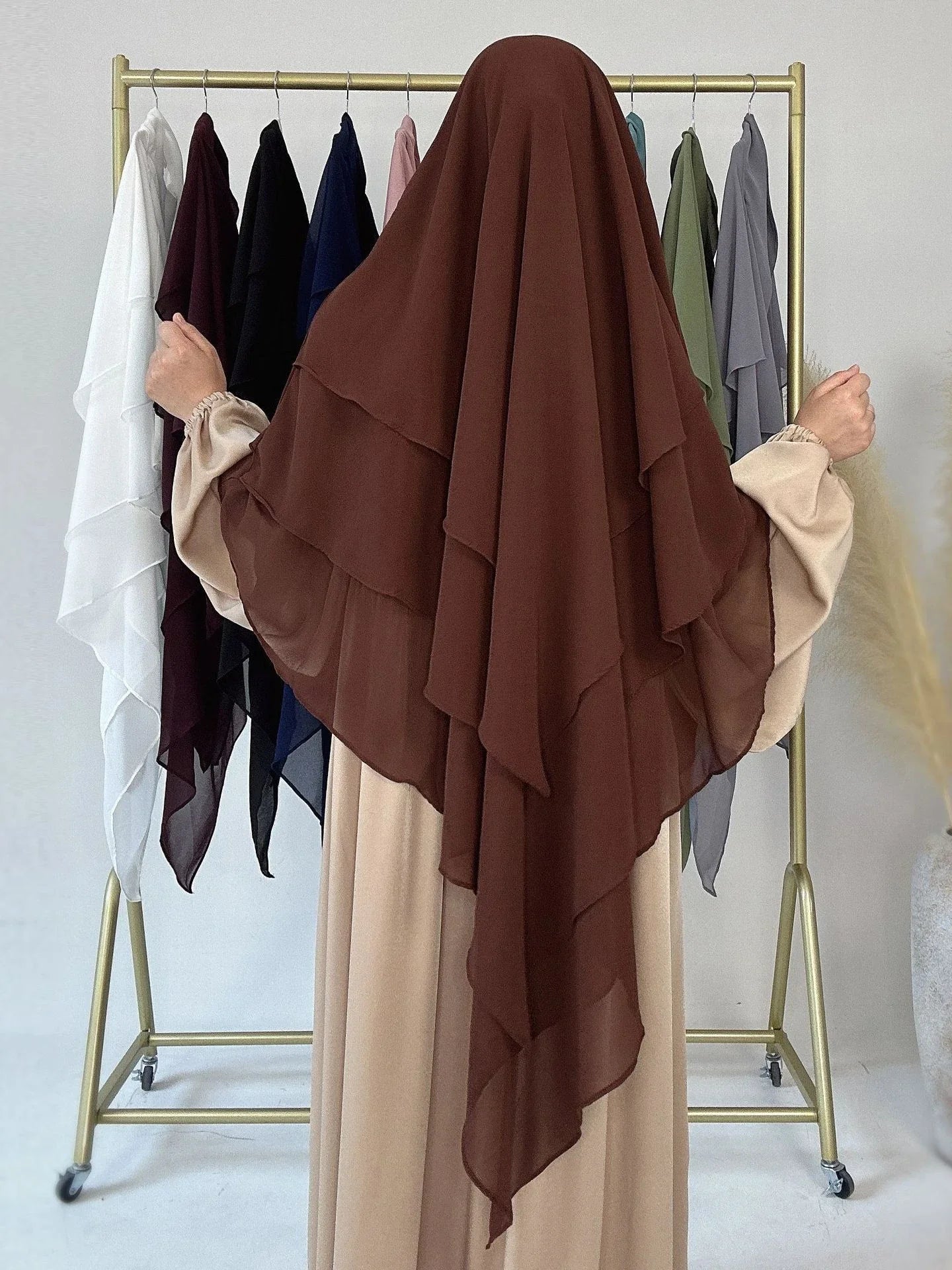 3 Layers Chiffon Long Khimar for Women Muslim Hijab Prayer Eid 2025 Hijabs Headscarf Shawl Veil Long Three-Layer Djellaba Niqab