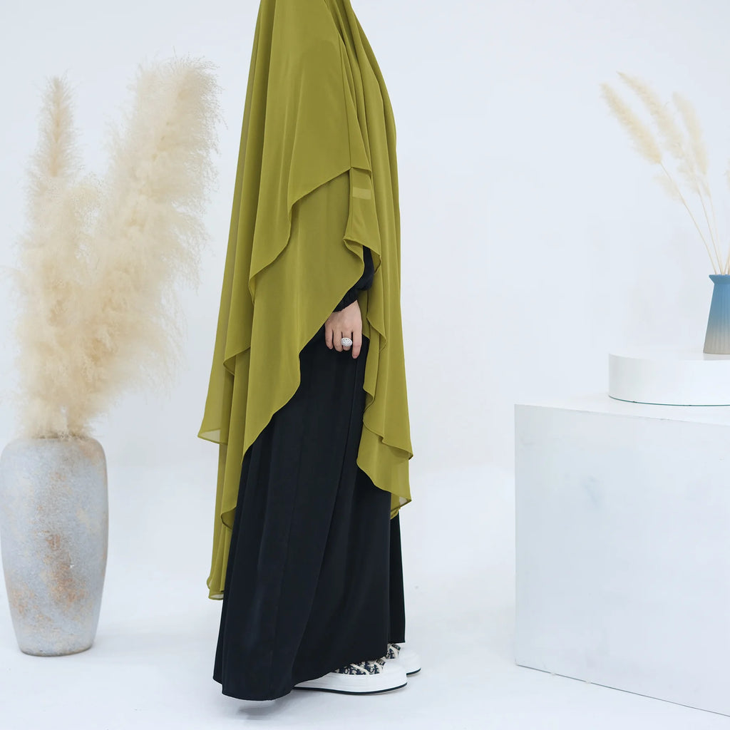 2 Layers Chiffon Long Khimar Women Muslim Hijab Modest Prayer Eid Hijabs Headscarf Shawl Long Djellaba Niqab Prayer Garment