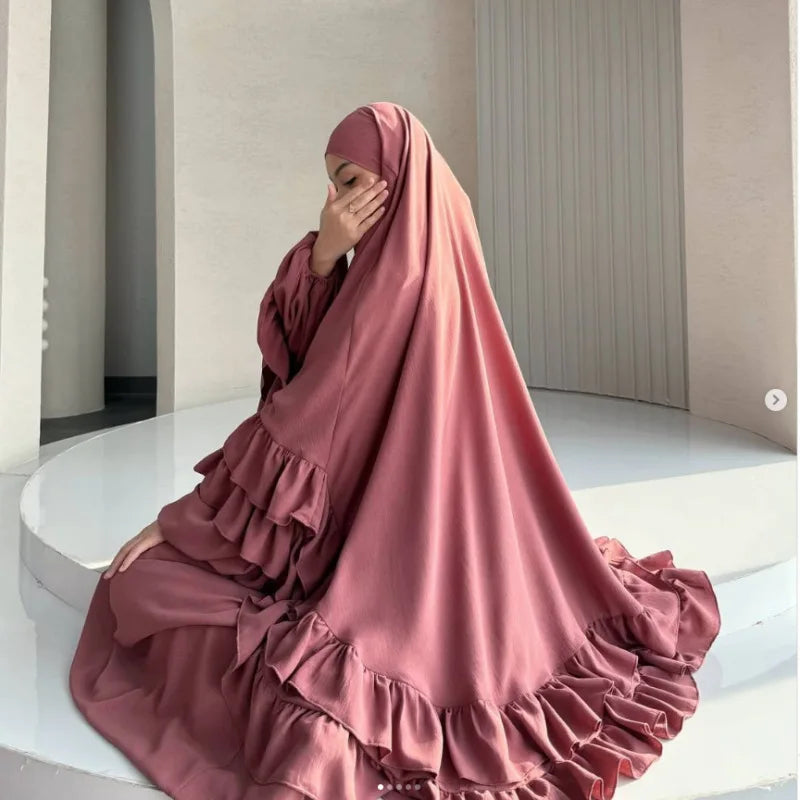Eid Gebetskleid für Frauen, 2-teiliges Set, Langer Khimar, Muslimische Abaya