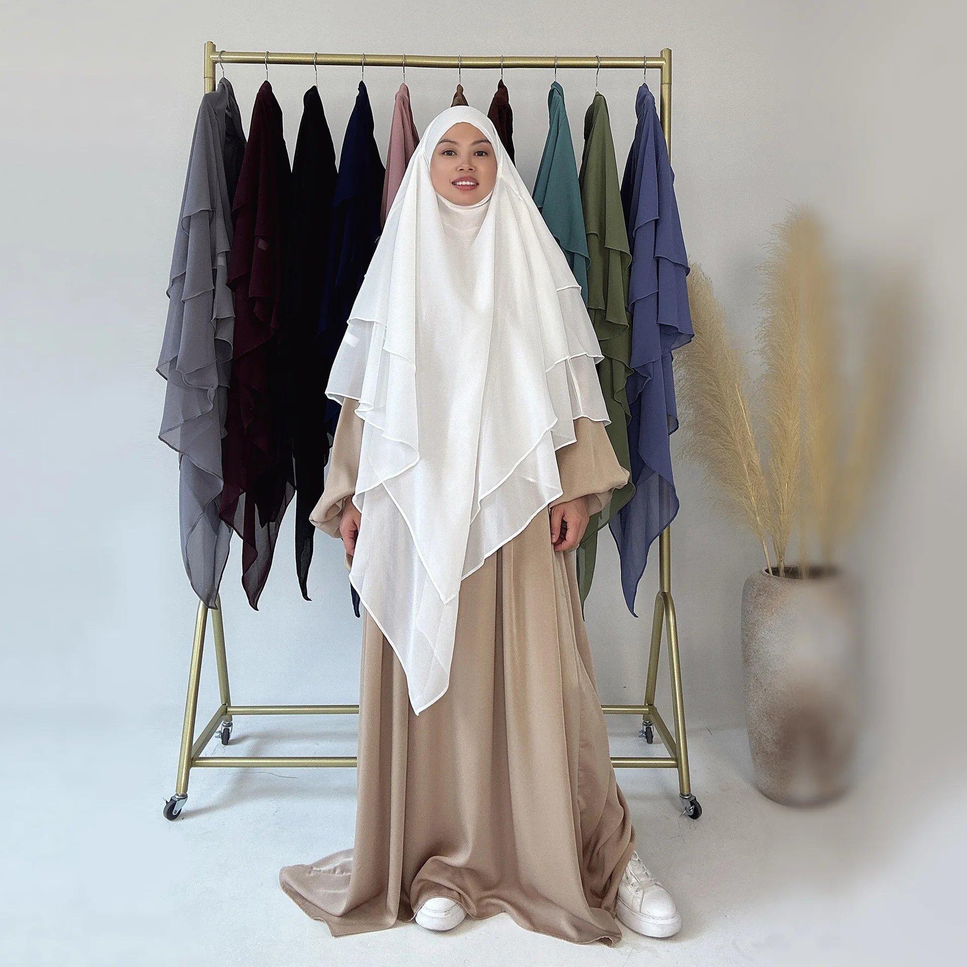 3 Layers Chiffon Long Khimar for Women Muslim Hijab Prayer Eid 2025 Hijabs Headscarf Shawl Veil Long Three-Layer Djellaba Niqab