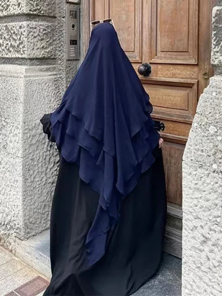 3 Layers Chiffon Long Khimar for Women Muslim Hijab Prayer Eid 2025 Hijabs Headscarf Shawl Veil Long Three-Layer Djellaba Niqab