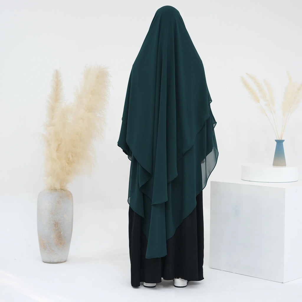 2 Layers Chiffon Long Khimar Women Muslim Hijab Modest Prayer Eid Hijabs Headscarf Shawl Long Djellaba Niqab Prayer Garment