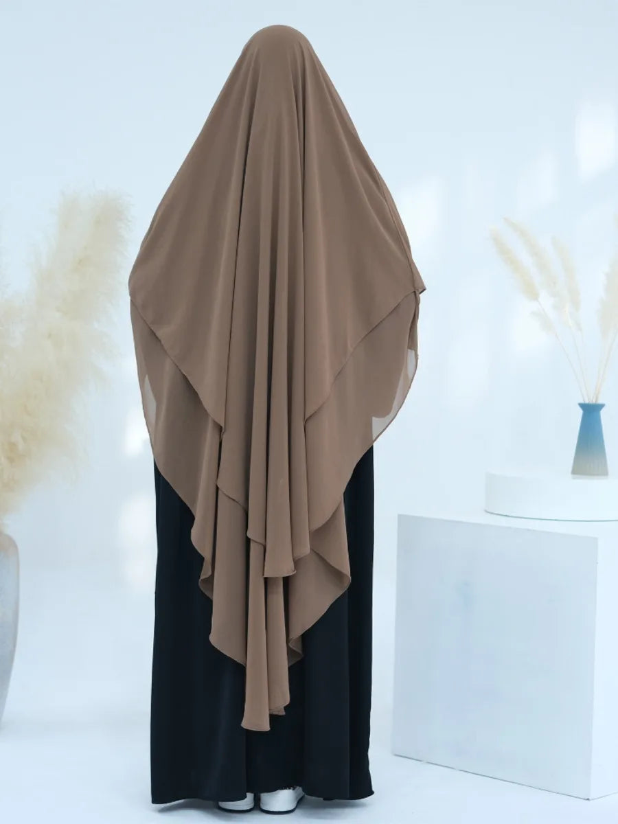 2 Layers Chiffon Long Khimar Women Muslim Hijab Modest Prayer Eid Hijabs Headscarf Shawl Long Djellaba Niqab Prayer Garment