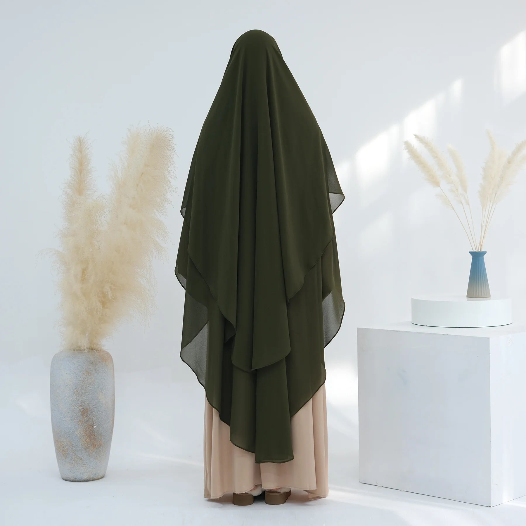 2 Layers Chiffon Long Khimar Women Muslim Hijab Modest Prayer Eid Hijabs Headscarf Shawl Long Djellaba Niqab Prayer Garment