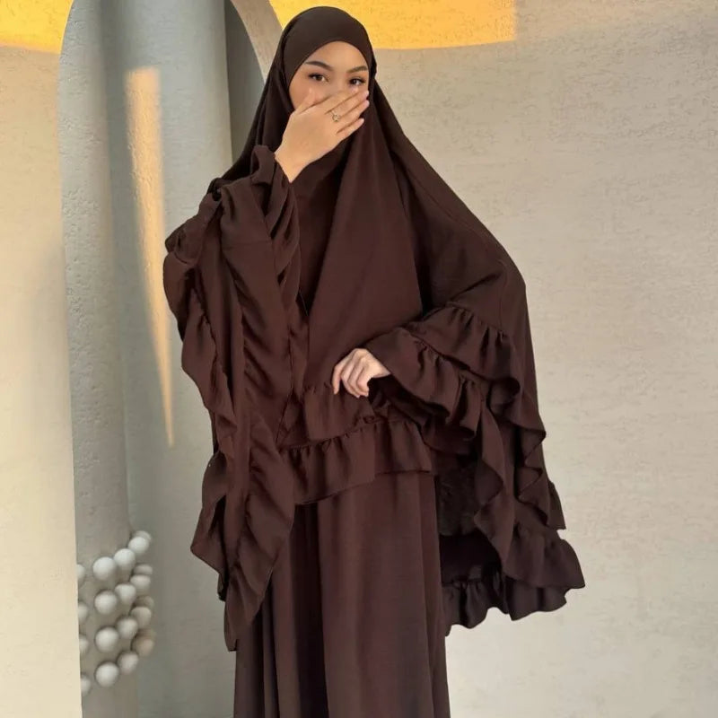 Eid Women Prayer Garment Dress 2 Piece Set Long Khimar Muslim Abaya
