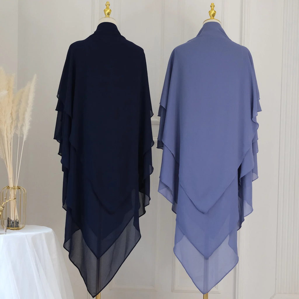 3 Layers Chiffon Long Khimar for Women Muslim Hijab Prayer Eid 2025 Hijabs Headscarf Shawl Veil Long Three-Layer Djellaba Niqab