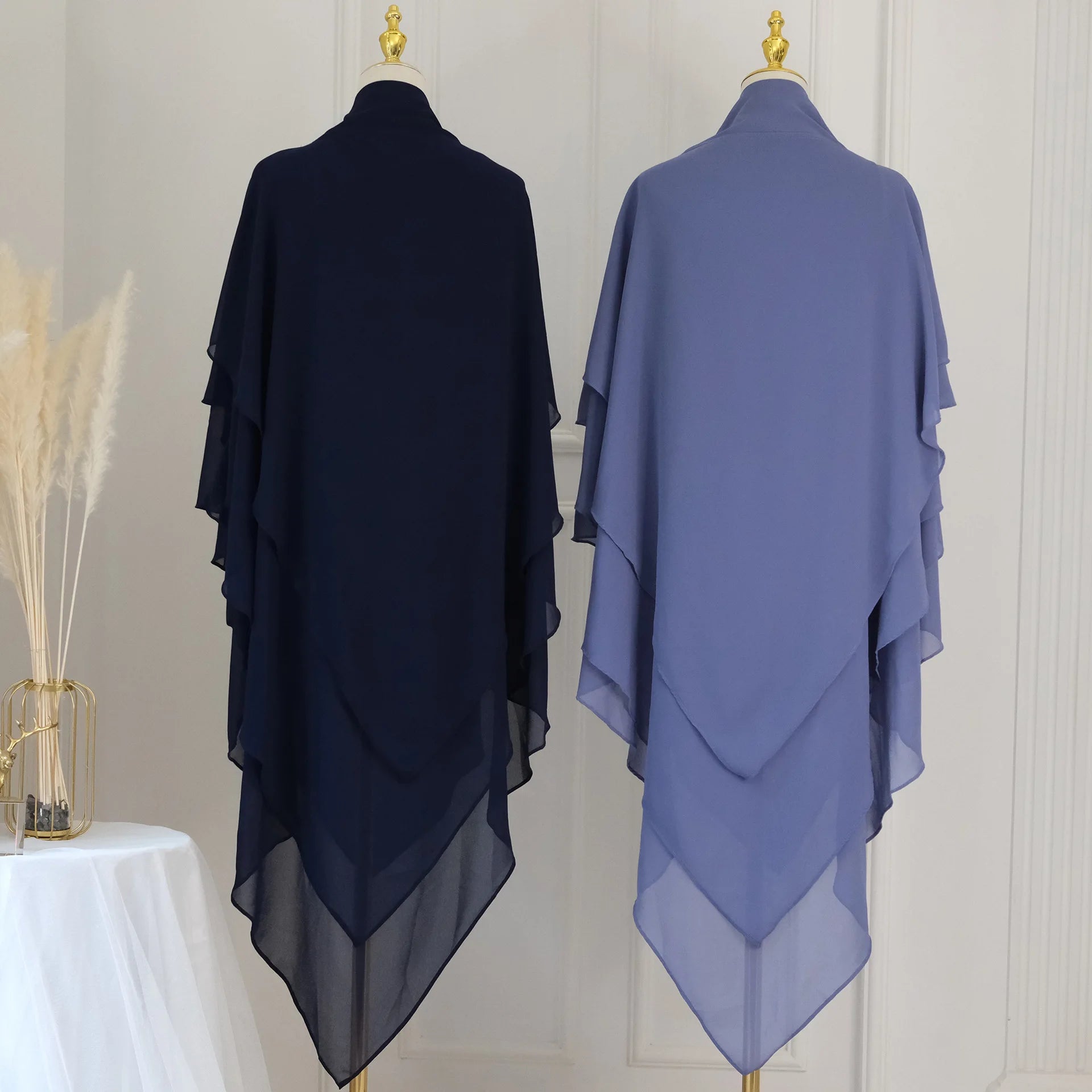 3 Layers Chiffon Long Khimar for Women Muslim Hijab Prayer Eid 2025 Hijabs Headscarf Shawl Veil Long Three-Layer Djellaba Niqab