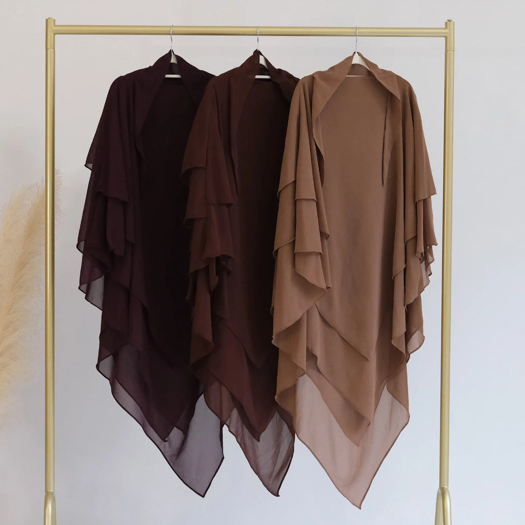 3 Layers Chiffon Long Khimar for Women Muslim Hijab Prayer Eid 2025 Hijabs Headscarf Shawl Veil Long Three-Layer Djellaba Niqab