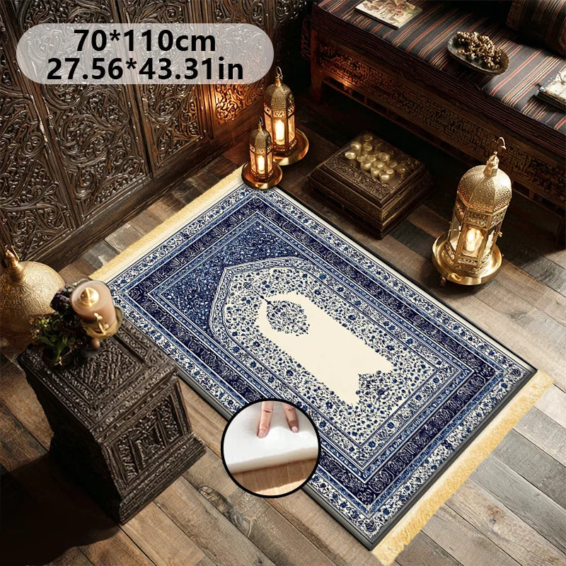 VIKAMA Blue Floral Muslim Prayer Mat - Soft And Slip-Resistant Islamic Worship Rug - Portable Pilgrimage Rug - Home Decor