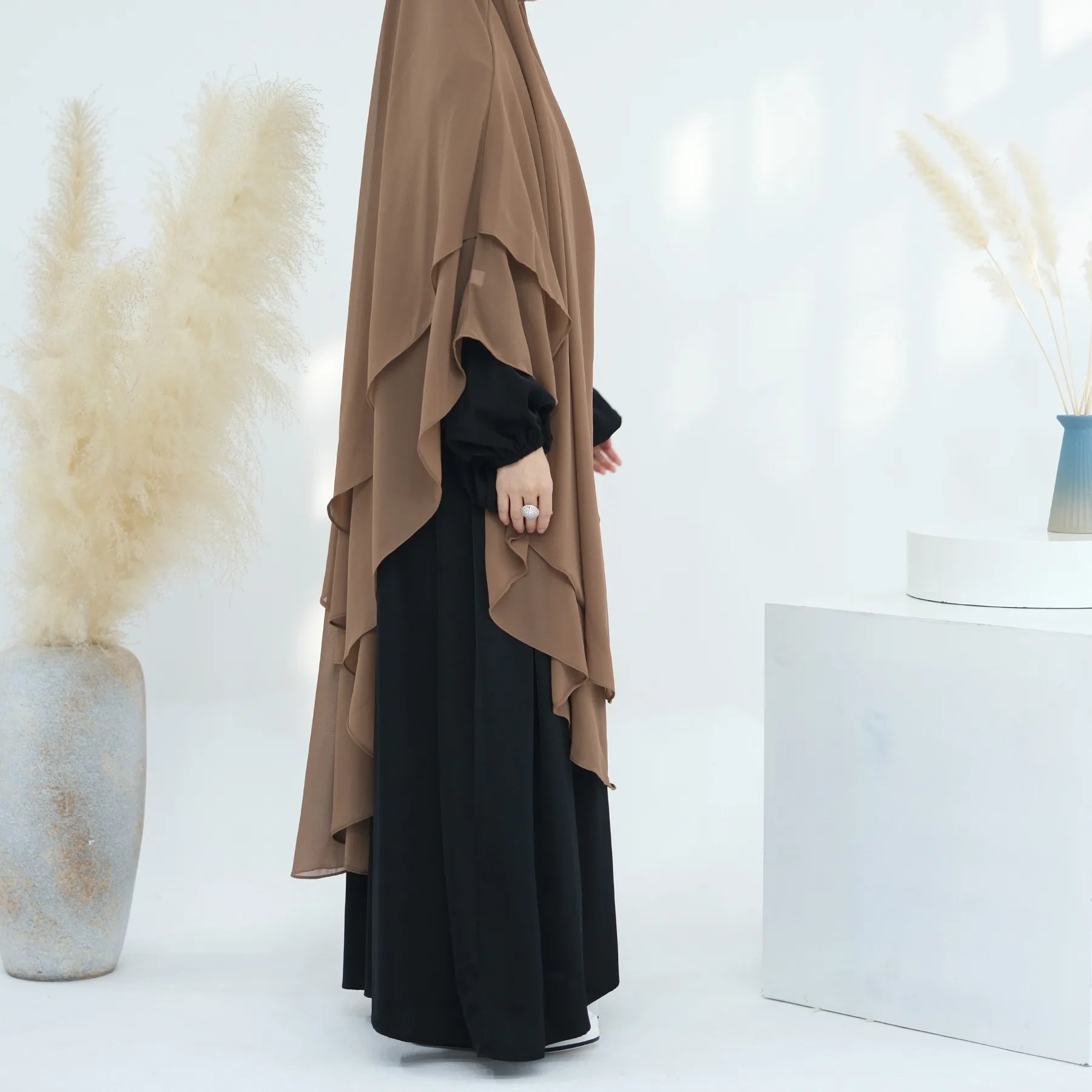 2 Layers Chiffon Long Khimar Women Muslim Hijab Modest Prayer Eid Hijabs Headscarf Shawl Long Djellaba Niqab Prayer Garment