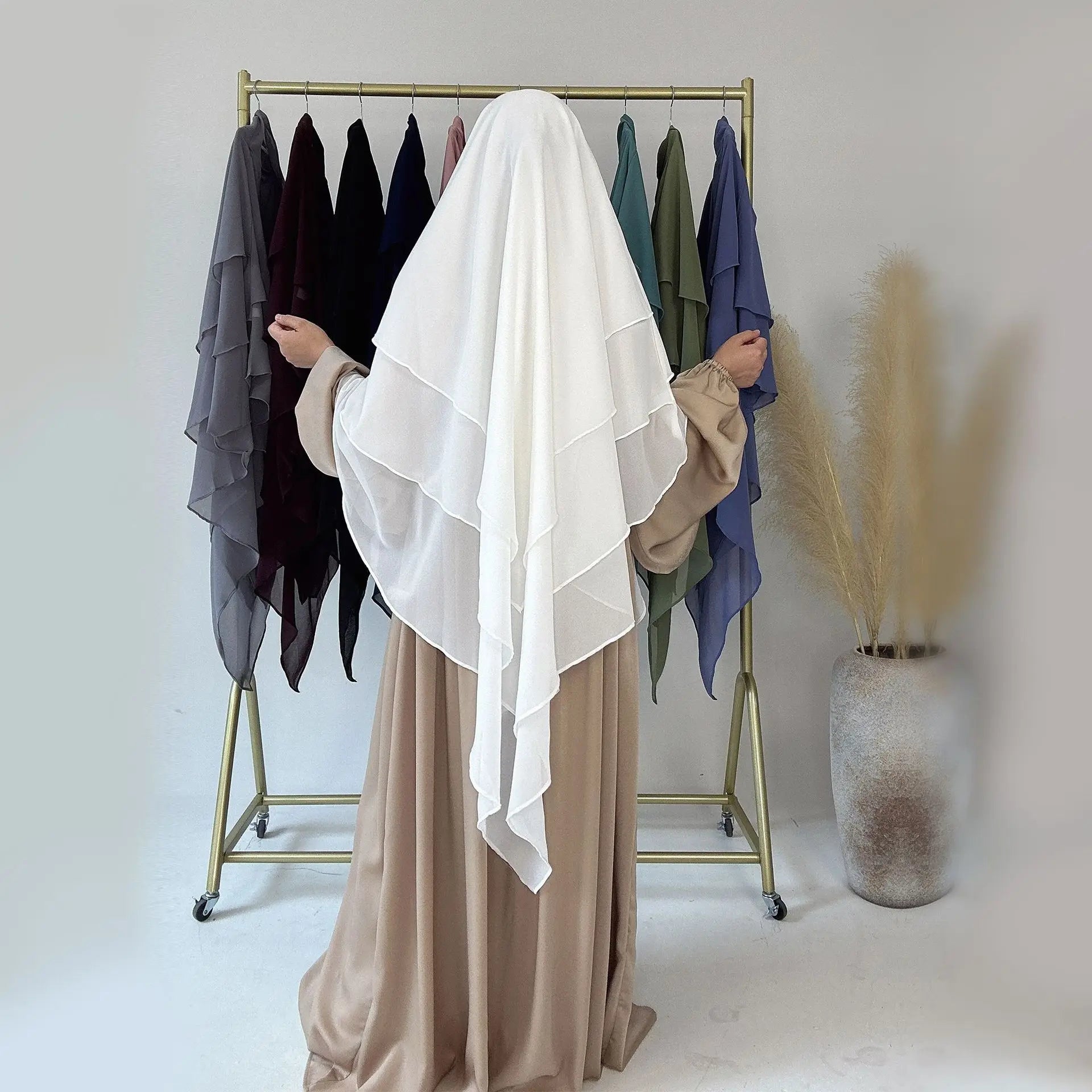 3 Layers Chiffon Long Khimar for Women Muslim Hijab Prayer Eid 2025 Hijabs Headscarf Shawl Veil Long Three-Layer Djellaba Niqab