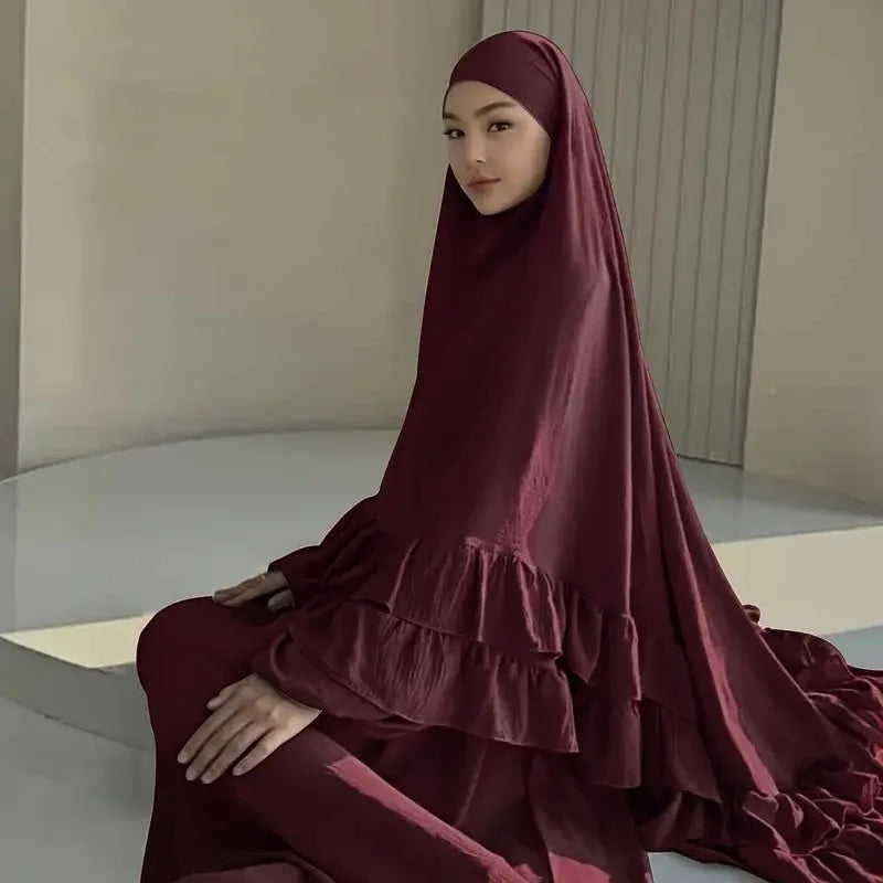 Eid Gebetskleid für Frauen, 2-teiliges Set, Langer Khimar, Muslimische Abaya