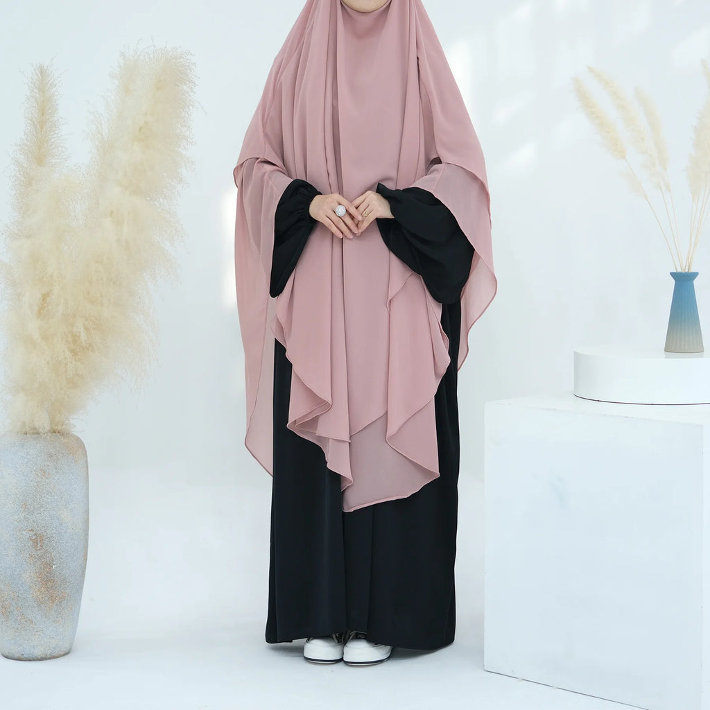 2 Layers Chiffon Long Khimar Women Muslim Hijab Modest Prayer Eid Hijabs Headscarf Shawl Long Djellaba Niqab Prayer Garment