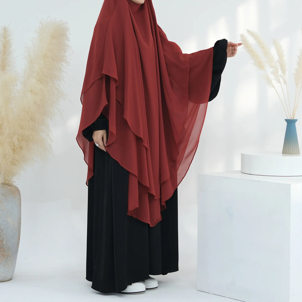 2 Layers Chiffon Long Khimar Women Muslim Hijab Modest Prayer Eid Hijabs Headscarf Shawl Long Djellaba Niqab Prayer Garment