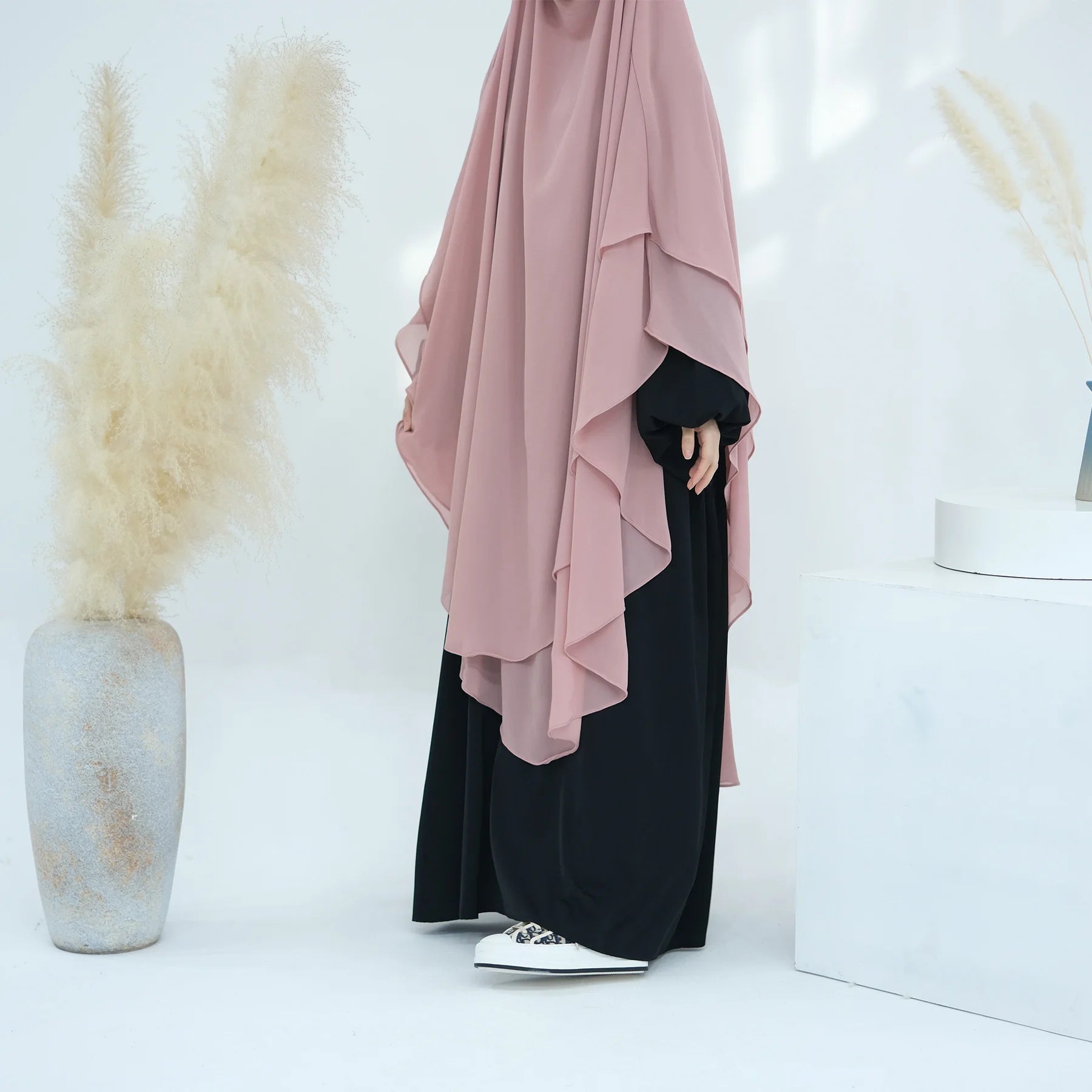 2 Layers Chiffon Long Khimar Women Muslim Hijab Modest Prayer Eid Hijabs Headscarf Shawl Long Djellaba Niqab Prayer Garment