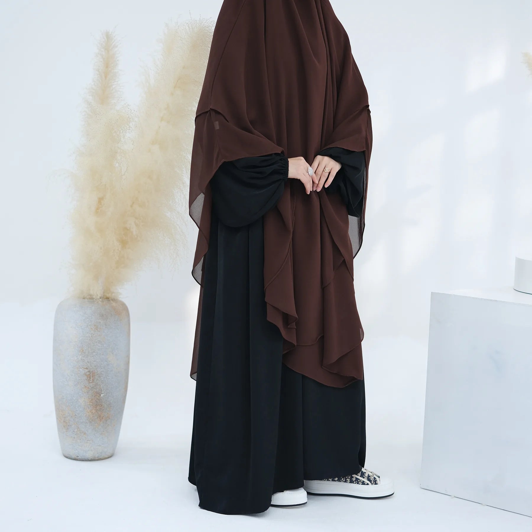 2 Layers Chiffon Long Khimar Women Muslim Hijab Modest Prayer Eid Hijabs Headscarf Shawl Long Djellaba Niqab Prayer Garment