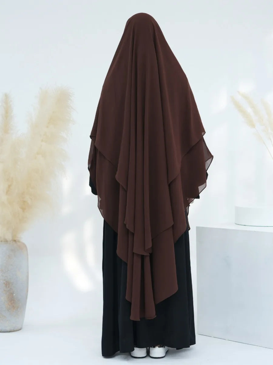 2 Layers Chiffon Long Khimar Women Muslim Hijab Modest Prayer Eid Hijabs Headscarf Shawl Long Djellaba Niqab Prayer Garment