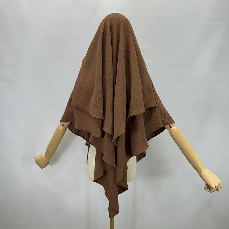 Khimar Two Layer Jazz Crepe Double Layers High Quality Muslim Modest Fashion Prayer Long Hijab Wholesale Islamic Clothing