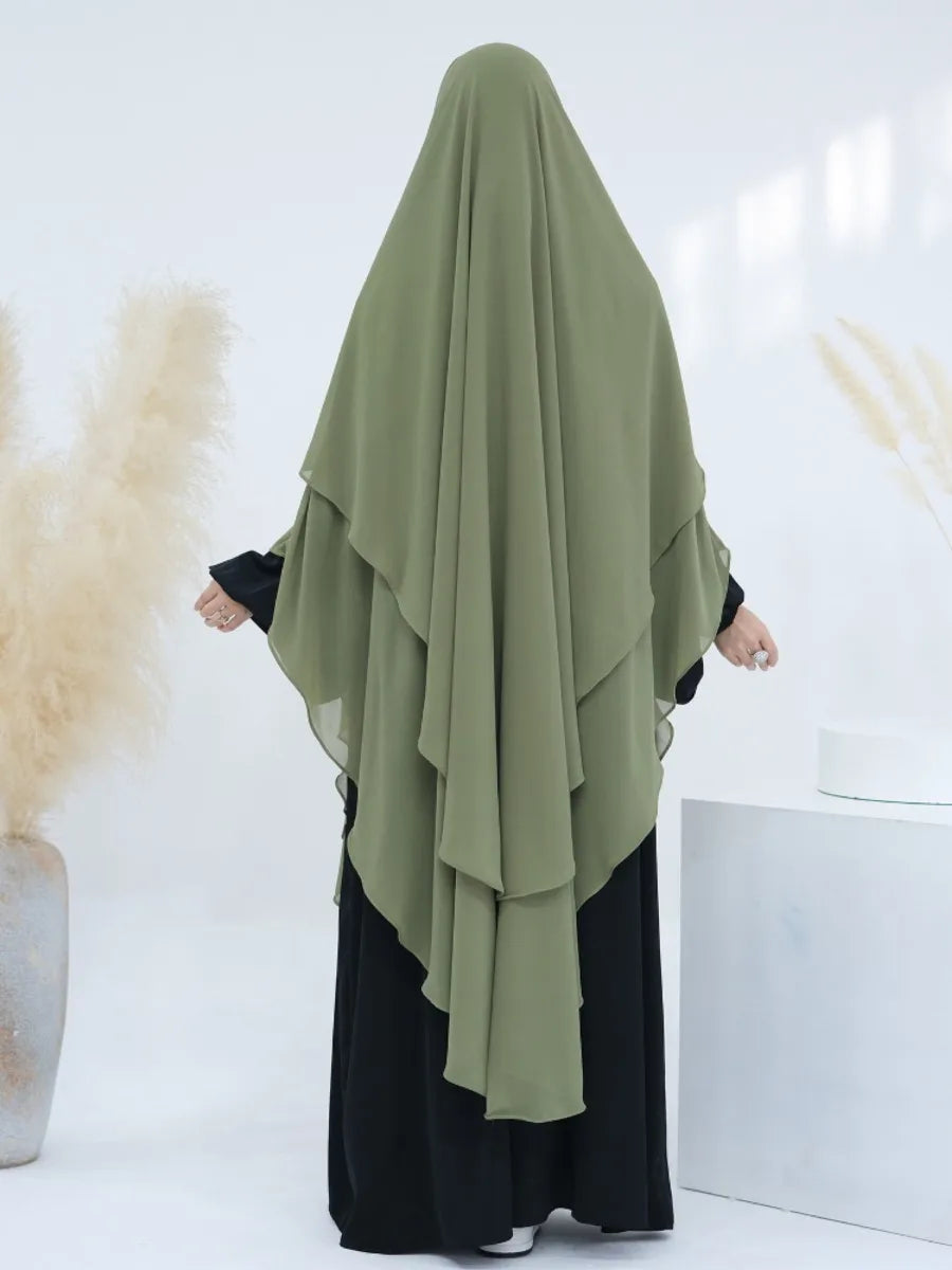 2 Layers Chiffon Long Khimar Women Muslim Hijab Modest Prayer Eid Hijabs Headscarf Shawl Long Djellaba Niqab Prayer Garment
