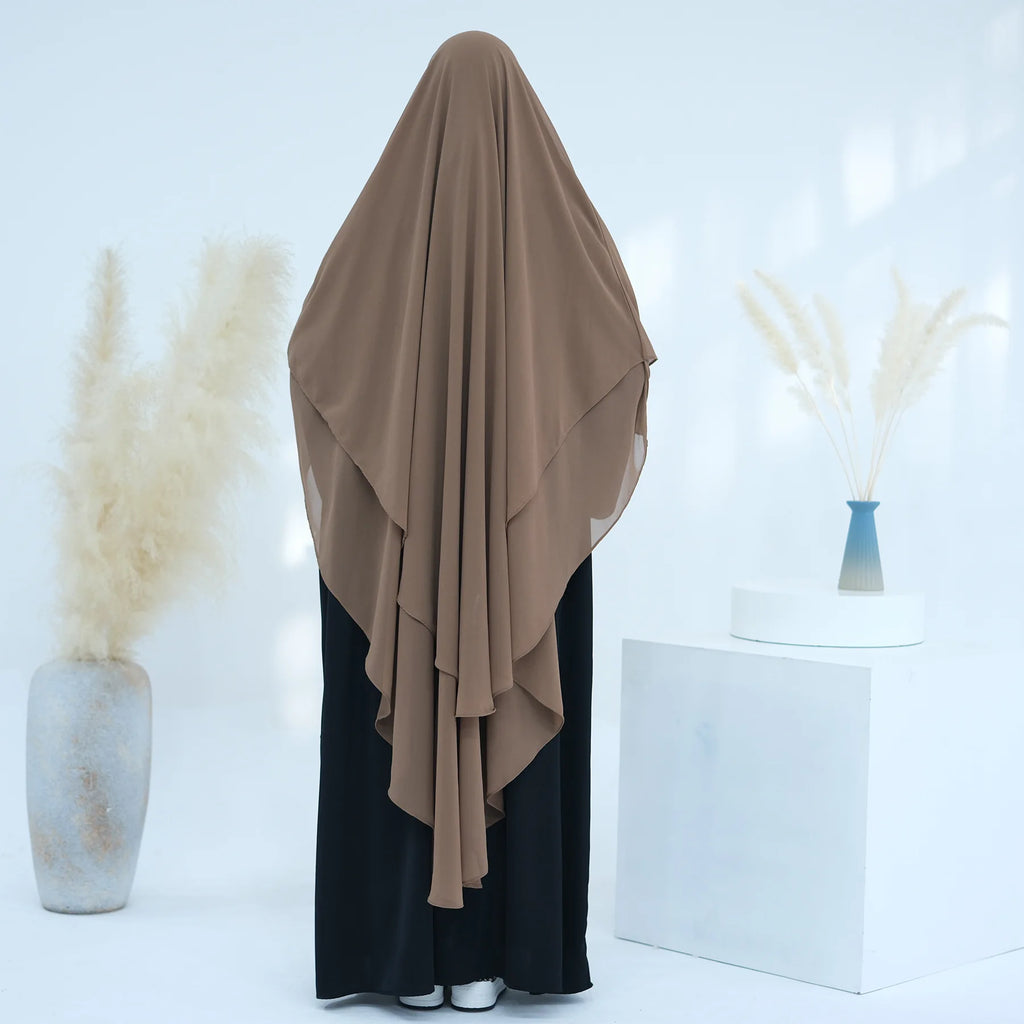 2 Layers Chiffon Long Khimar Women Muslim Hijab Modest Prayer Eid Hijabs Headscarf Shawl Long Djellaba Niqab Prayer Garment