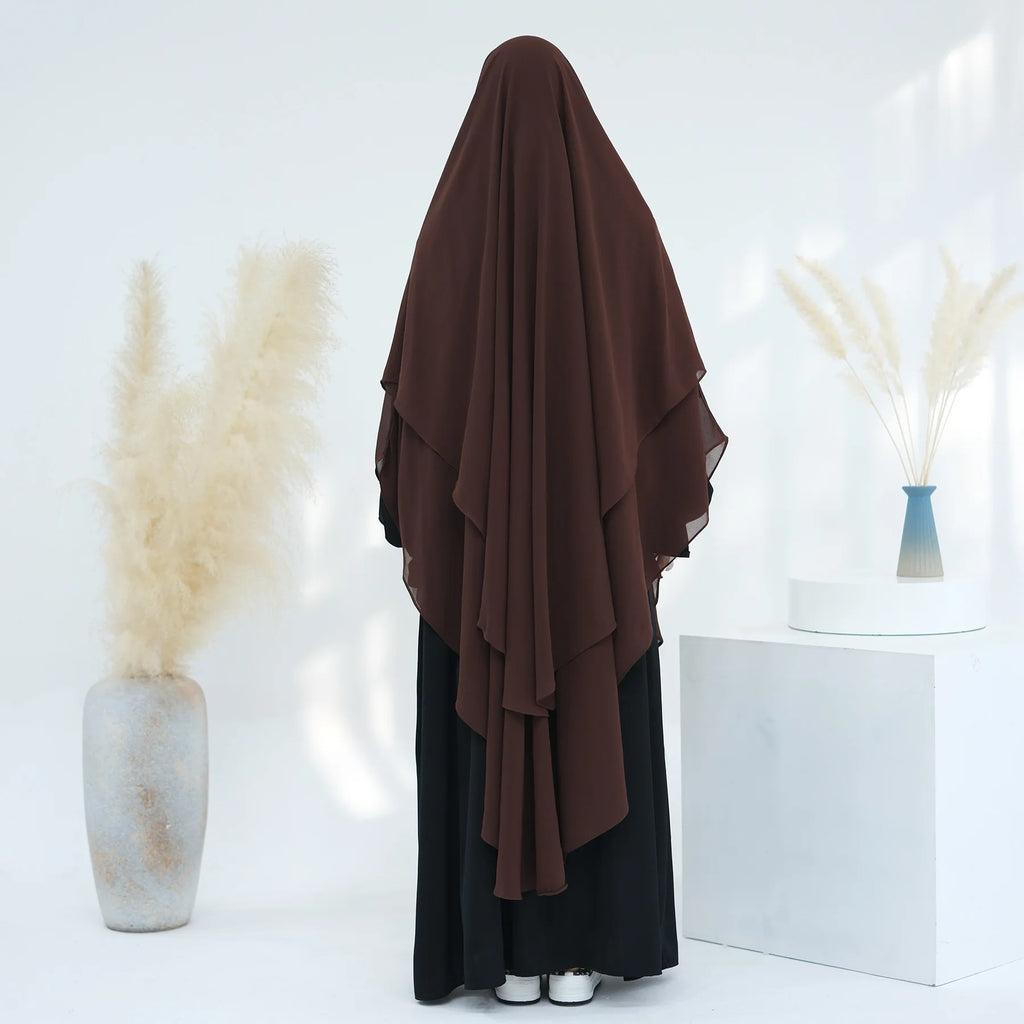 2 Layers Chiffon Long Khimar Women Muslim Hijab Modest Prayer Eid Hijabs Headscarf Shawl Long Djellaba Niqab Prayer Garment