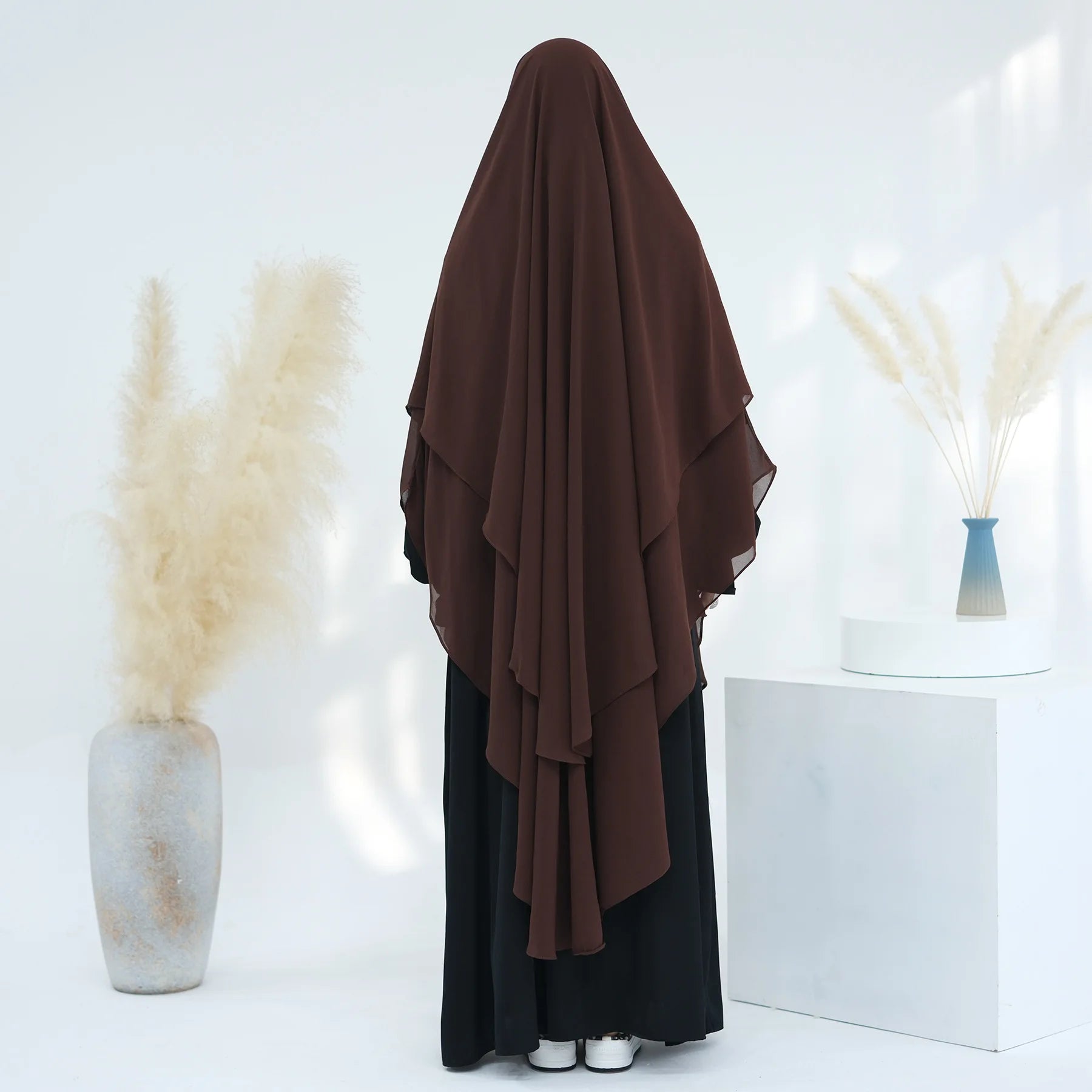 2 Layers Chiffon Long Khimar Women Muslim Hijab Modest Prayer Eid Hijabs Headscarf Shawl Long Djellaba Niqab Prayer Garment
