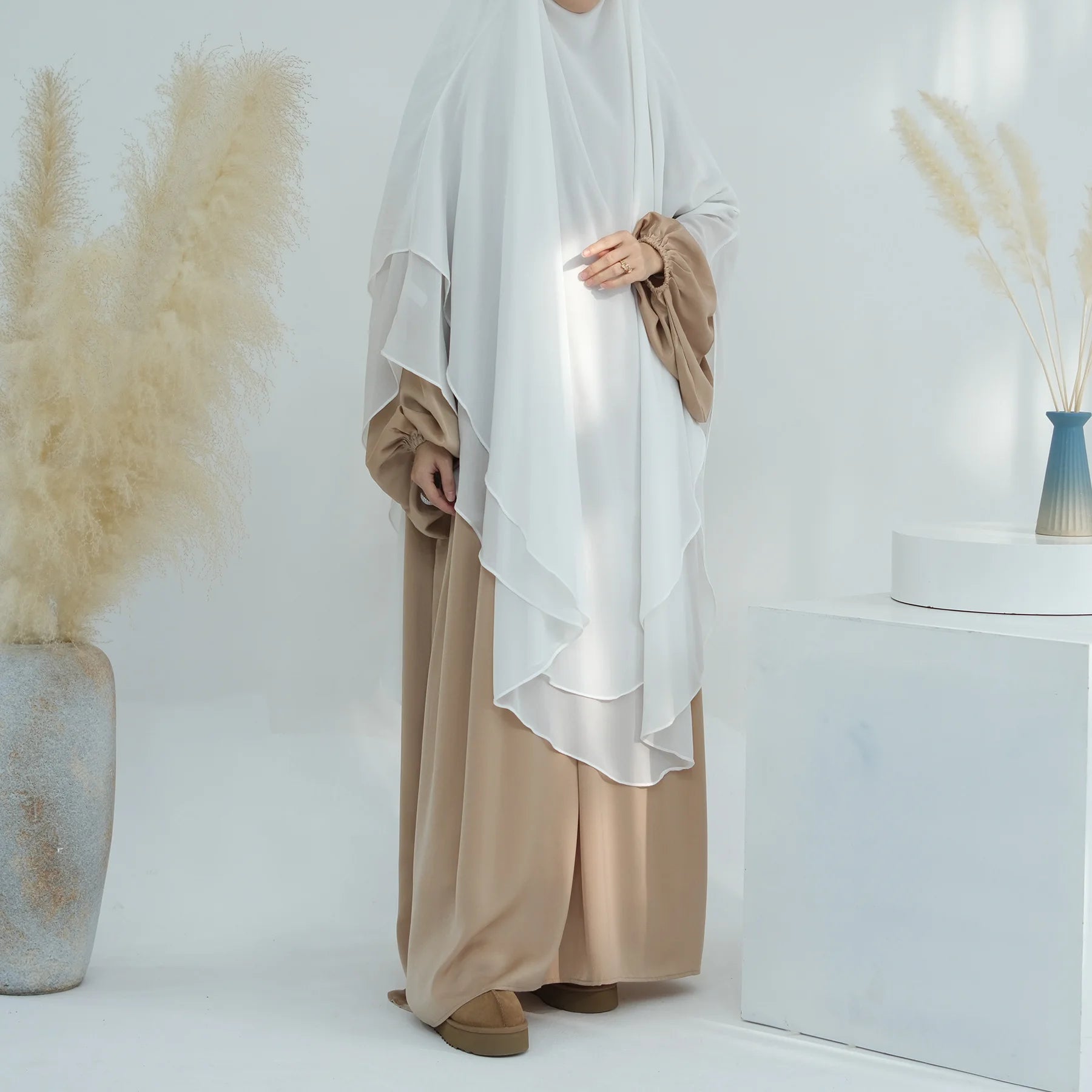 2 Layers Chiffon Long Khimar Women Muslim Hijab Modest Prayer Eid Hijabs Headscarf Shawl Long Djellaba Niqab Prayer Garment