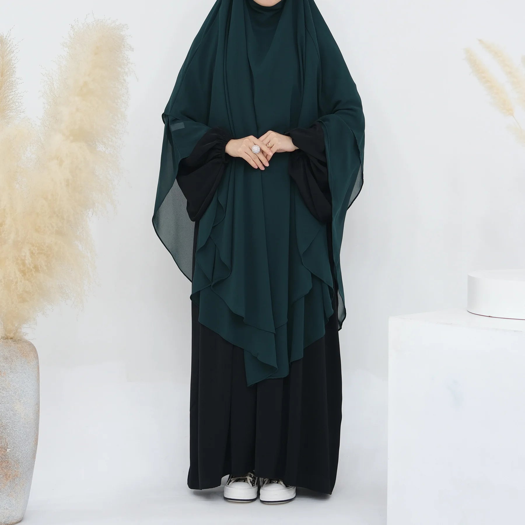 2 Layers Chiffon Long Khimar Women Muslim Hijab Modest Prayer Eid Hijabs Headscarf Shawl Long Djellaba Niqab Prayer Garment