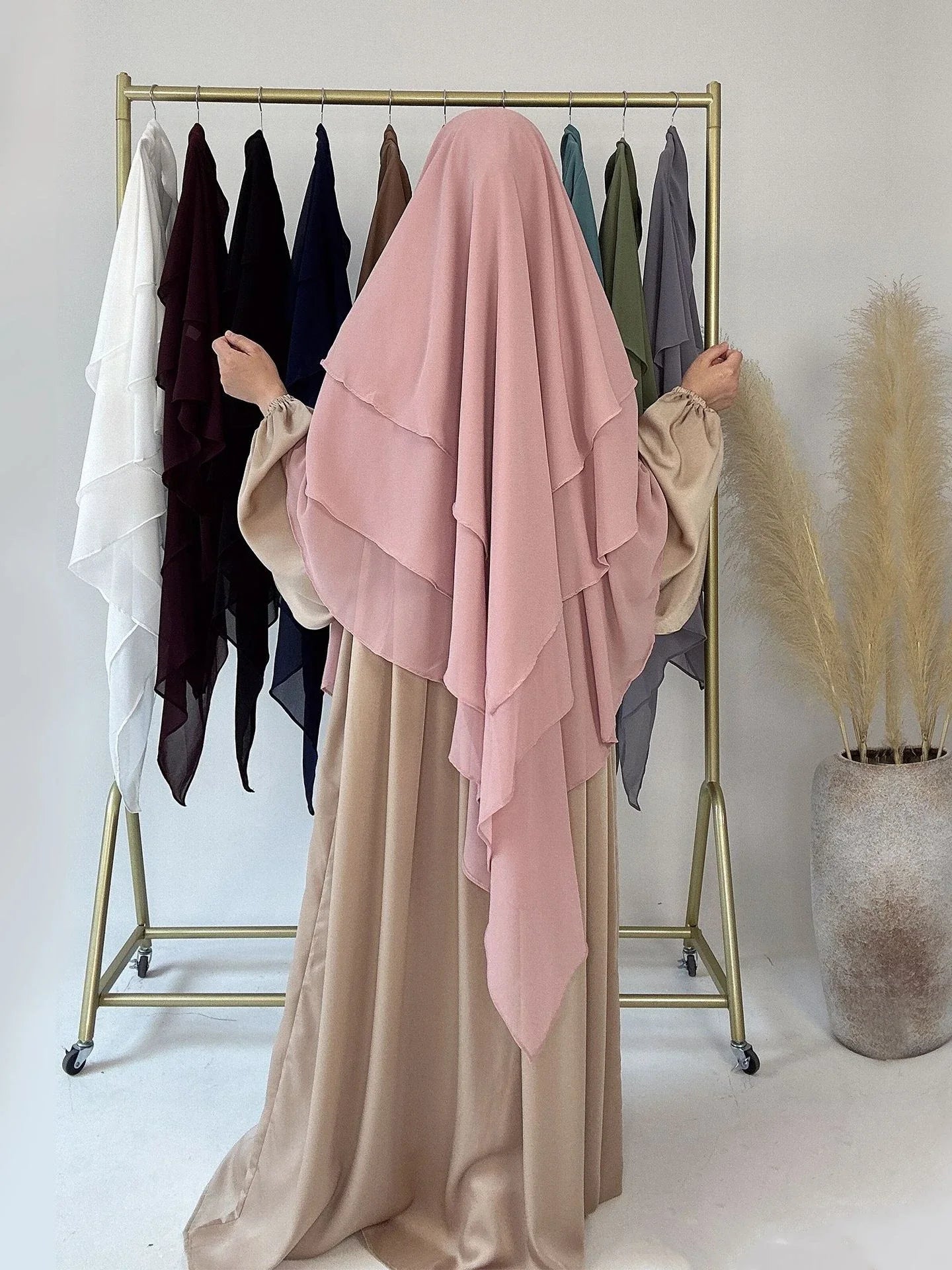 3 Layers Chiffon Long Khimar for Women Muslim Hijab Prayer Eid 2025 Hijabs Headscarf Shawl Veil Long Three-Layer Djellaba Niqab