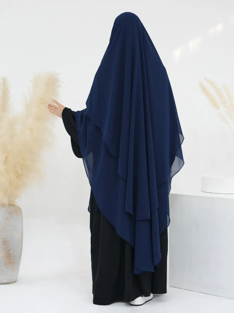 2 Layers Chiffon Long Khimar Women Muslim Hijab Modest Prayer Eid Hijabs Headscarf Shawl Long Djellaba Niqab Prayer Garment