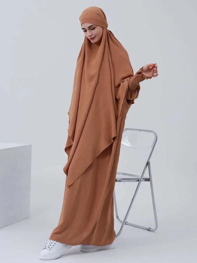 Muslim Women Abaya Long Khimar Dress 2 Piece Set