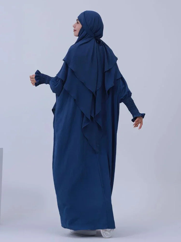 Muslim Women Abaya Long Khimar Dress 2 Piece Set