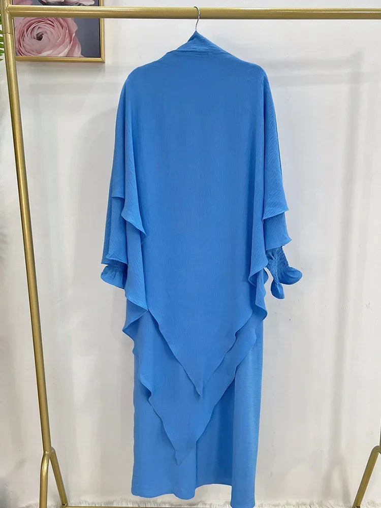 Muslim Women Abaya Long Khimar Dress 2 Piece Set