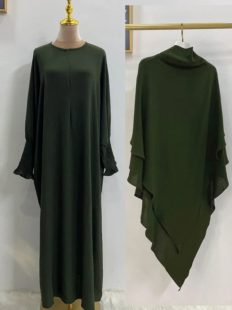 Muslim Women Abaya Long Khimar Dress 2 Piece Set